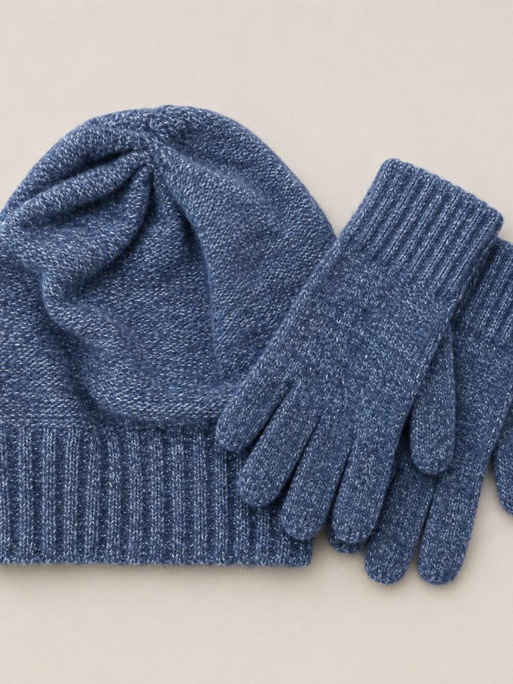 Saks 100% Cashmere Women's Blue Hat and Glove Set
